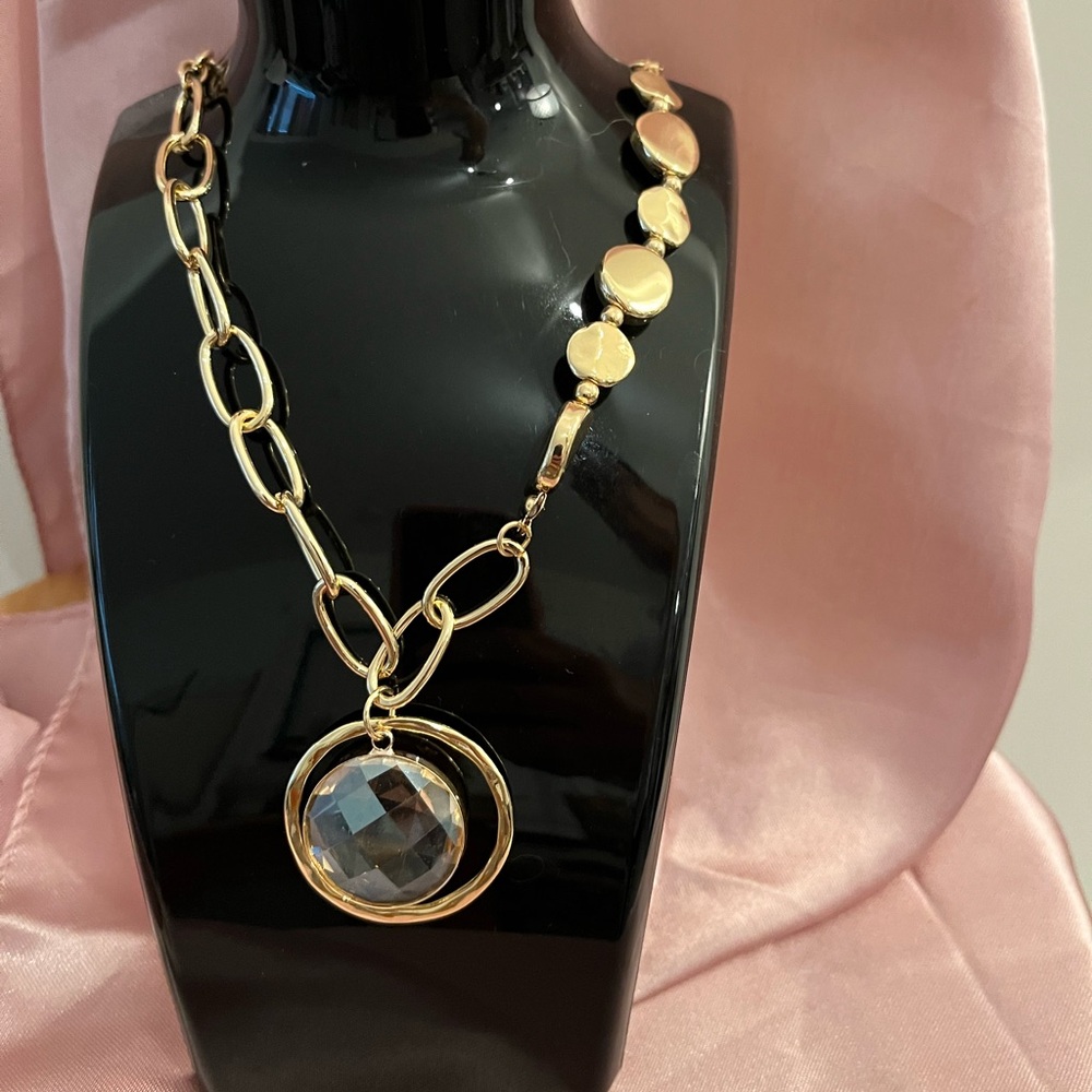 Vermeil Gold Necklace with Crystal Pendant